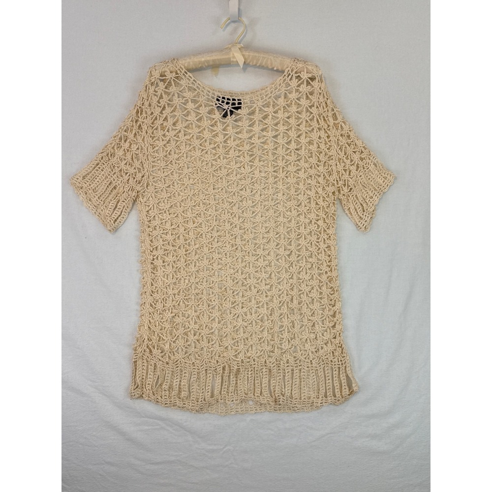 Anne Klein for Sadimara Crochet Knit Fringe‎ Hem Cover Up Top - Size M